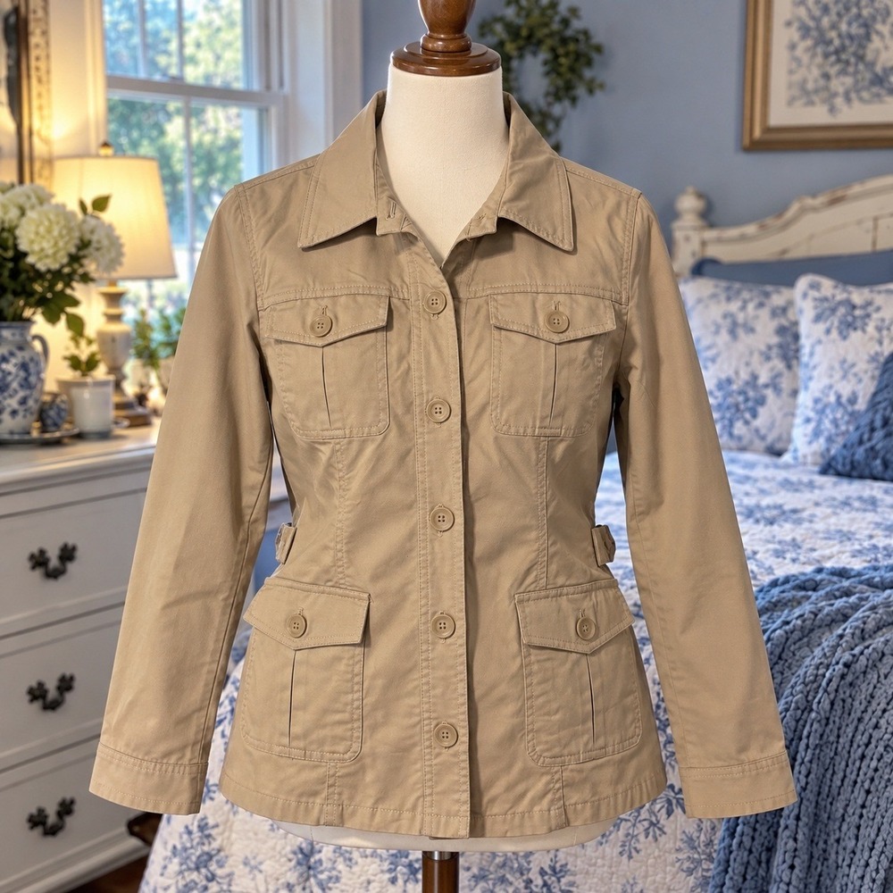 Laura Ashley Tan Utility Safari Jacket Medium Excellent Condition